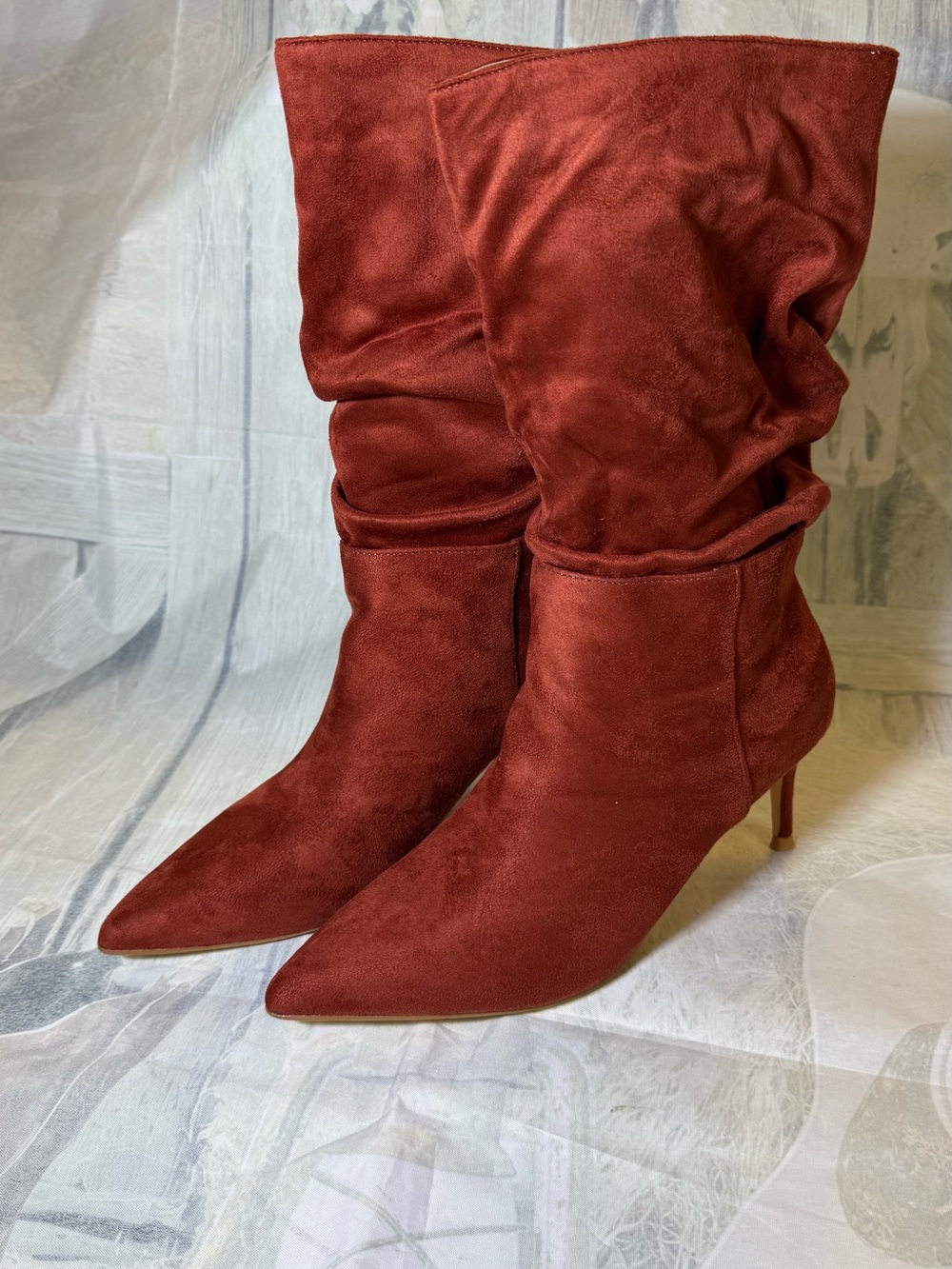 Women's Stacked Mid-Calf Boots - Casual Pointed Toe Booties Size 8.5 apricot